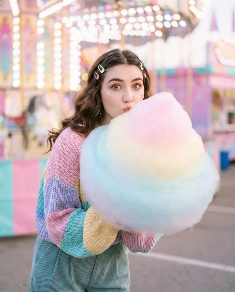 Preview of Cozy-Sweet Editorial Portrait with Cotton Candy
