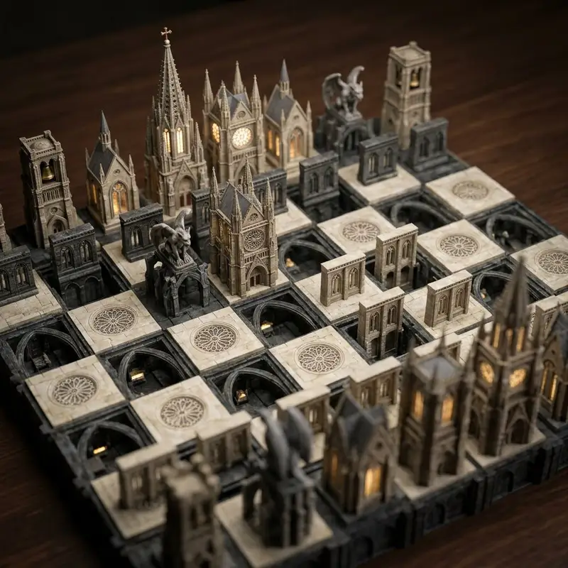 Preview of Custom Architectural Chessboard Diorama Prompt Template