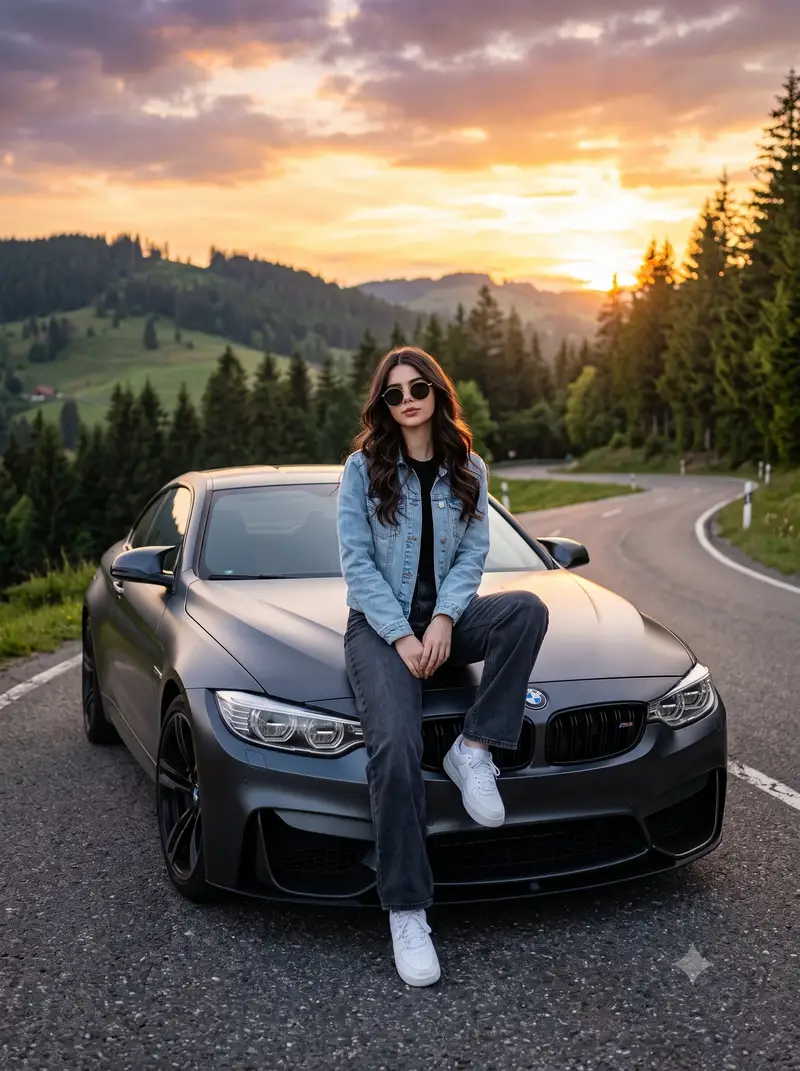 Preview of Cinematic Woman with BMW Portrait