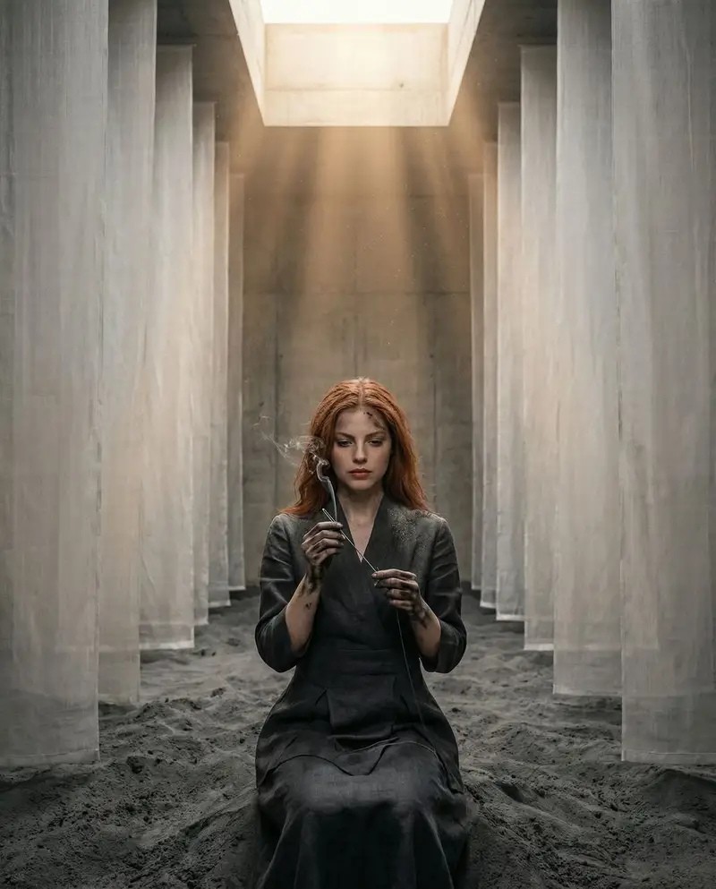 Preview of The Symmetrical Ash Ritual: Hyper-Realistic Brutalist Portrait
