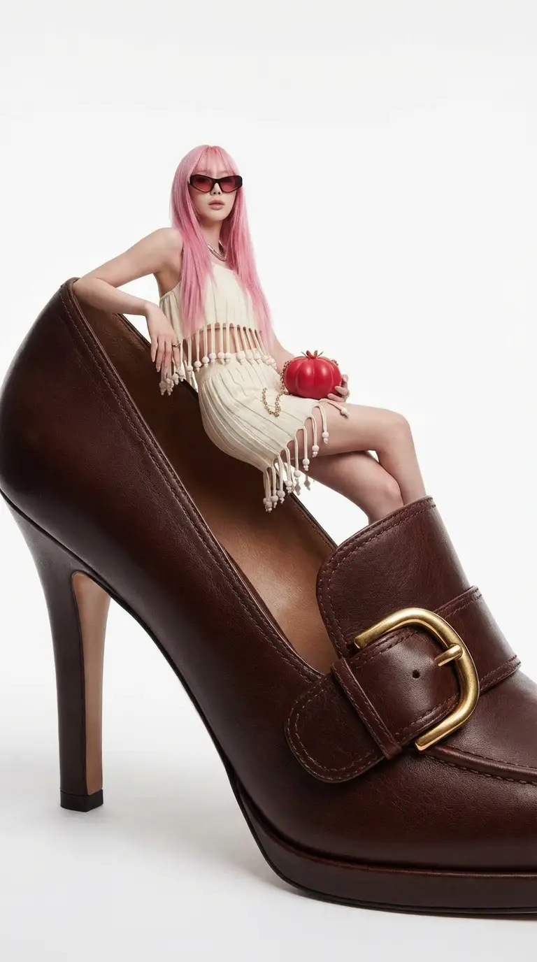 Preview of Fashion Editorial: Woman on Giant High-Heel Shoe