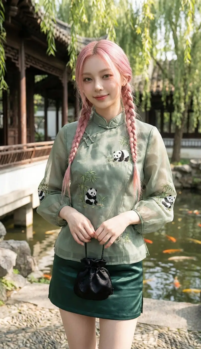 پیش‌نمایش Ultra-Photorealistic Chinese Garden Fashion Portrait