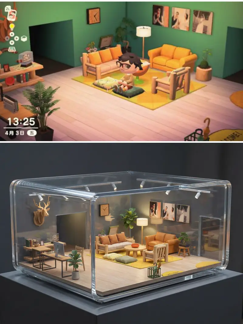 Preview of Realistic Interior to Transparent Miniature Diorama Prompt
