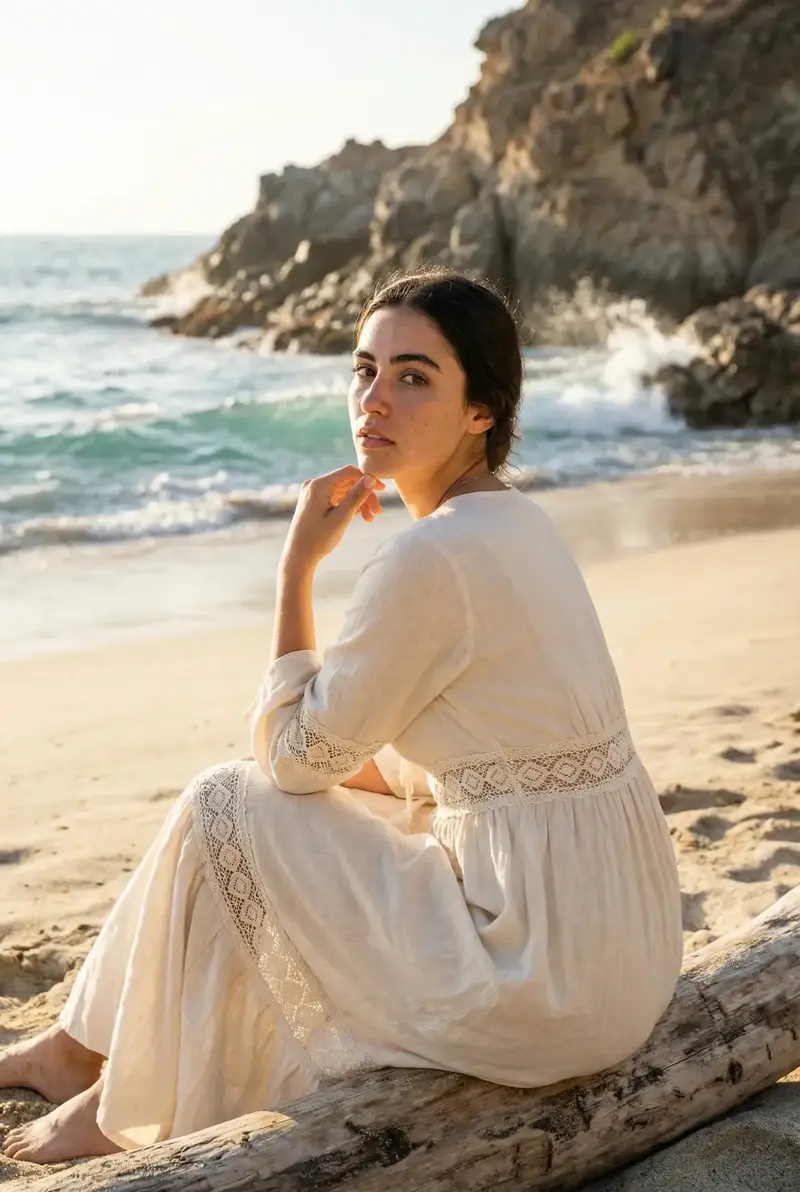 Preview of Cinematic Beach Portrait at Golden Hour
