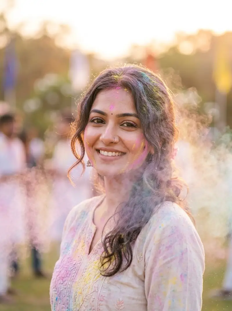 Preview of Soft Dreamy Holi Festival Portrait Prompt