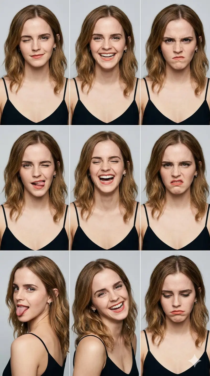 Preview of 3x3 Grid Portrait Photos with Differentiated Expressions