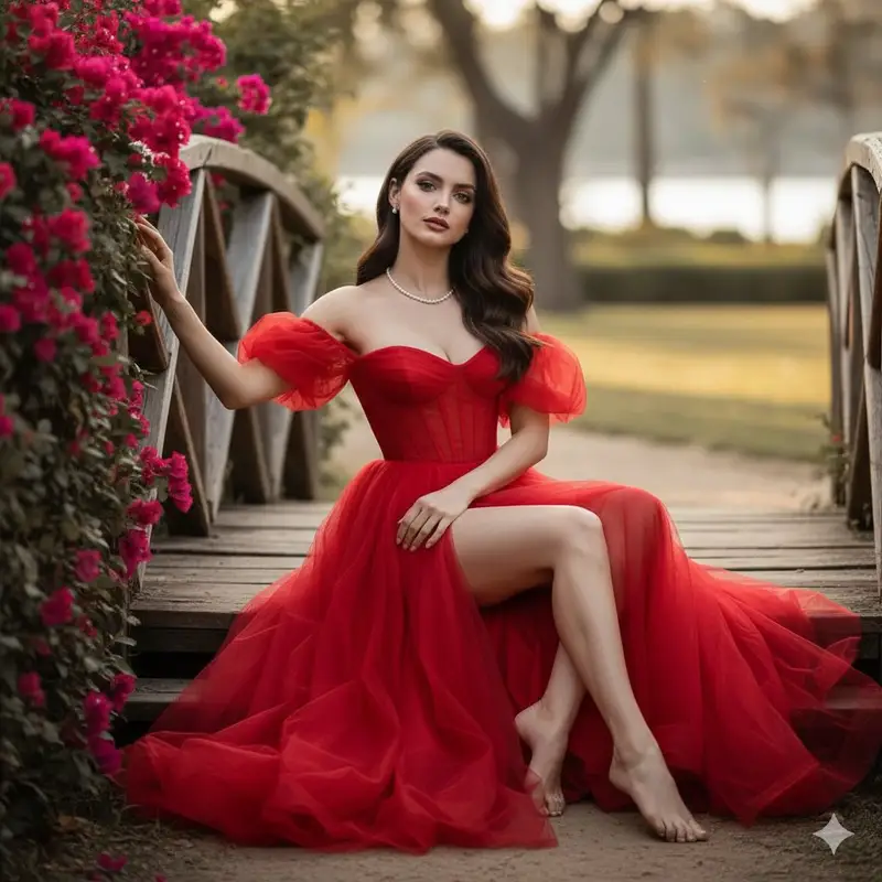Preview of Cinematic Fine-Art Portrait of Ana de Armas in a Red Gala Dress