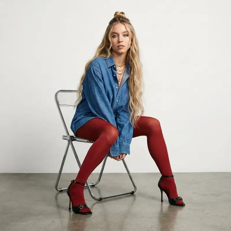 Preview of High-Fashion Denim Photoshoot with Ultra-Long Hair