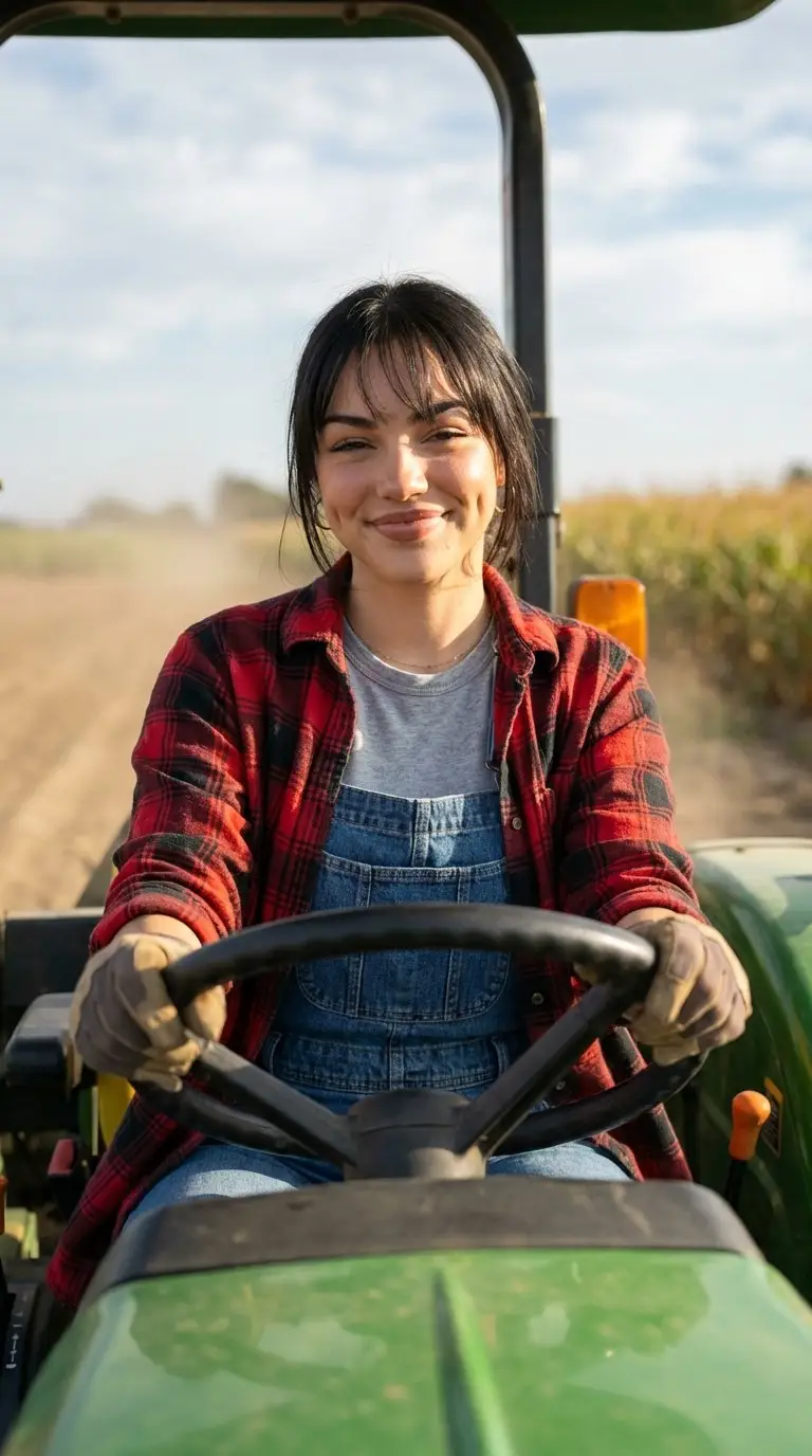 Preview of Detailed Character Prompt: Young Woman Driving a Tractor