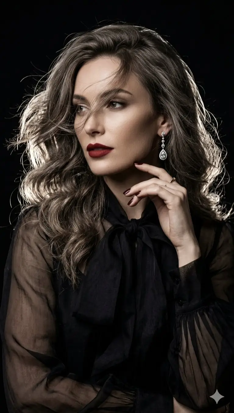 Preview of Cinematic high-fashion portrait with Chiaroscuro lighting