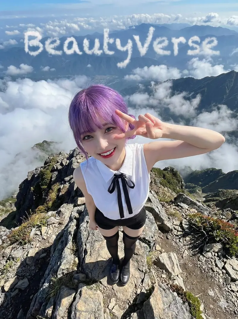 Preview of Character on a High Mountain Peak with Text in Clouds