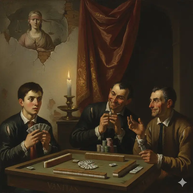 Preview of Caravaggio-style Moral Painting of Cheating at Mahjong