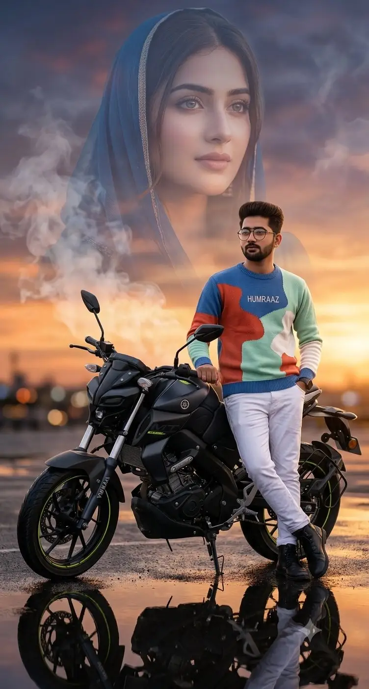 Preview of Double Exposure Motorcycle Sunset Portrait