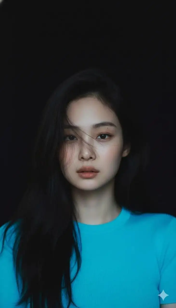 Preview of Moody Cinematic Portrait with Neon Blue Top Prompt