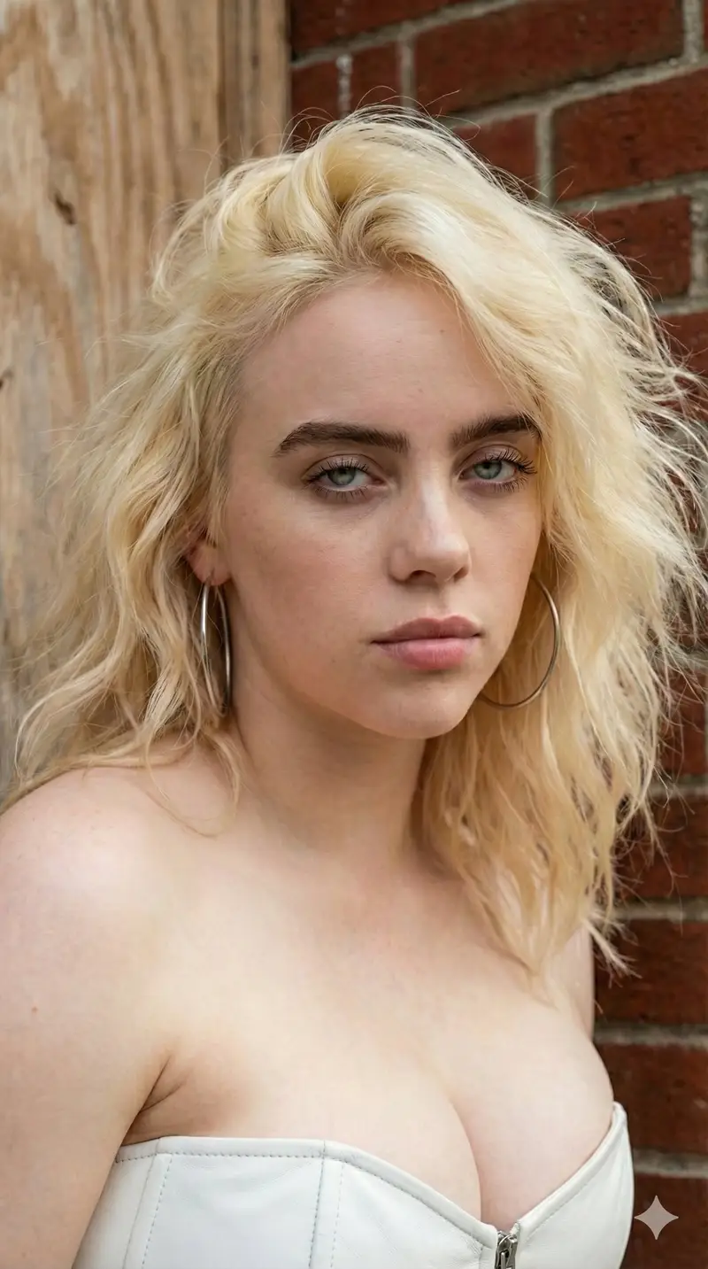 پیش‌نمایش 4K HD Photograph of Billie Eilish in White Leather Corset