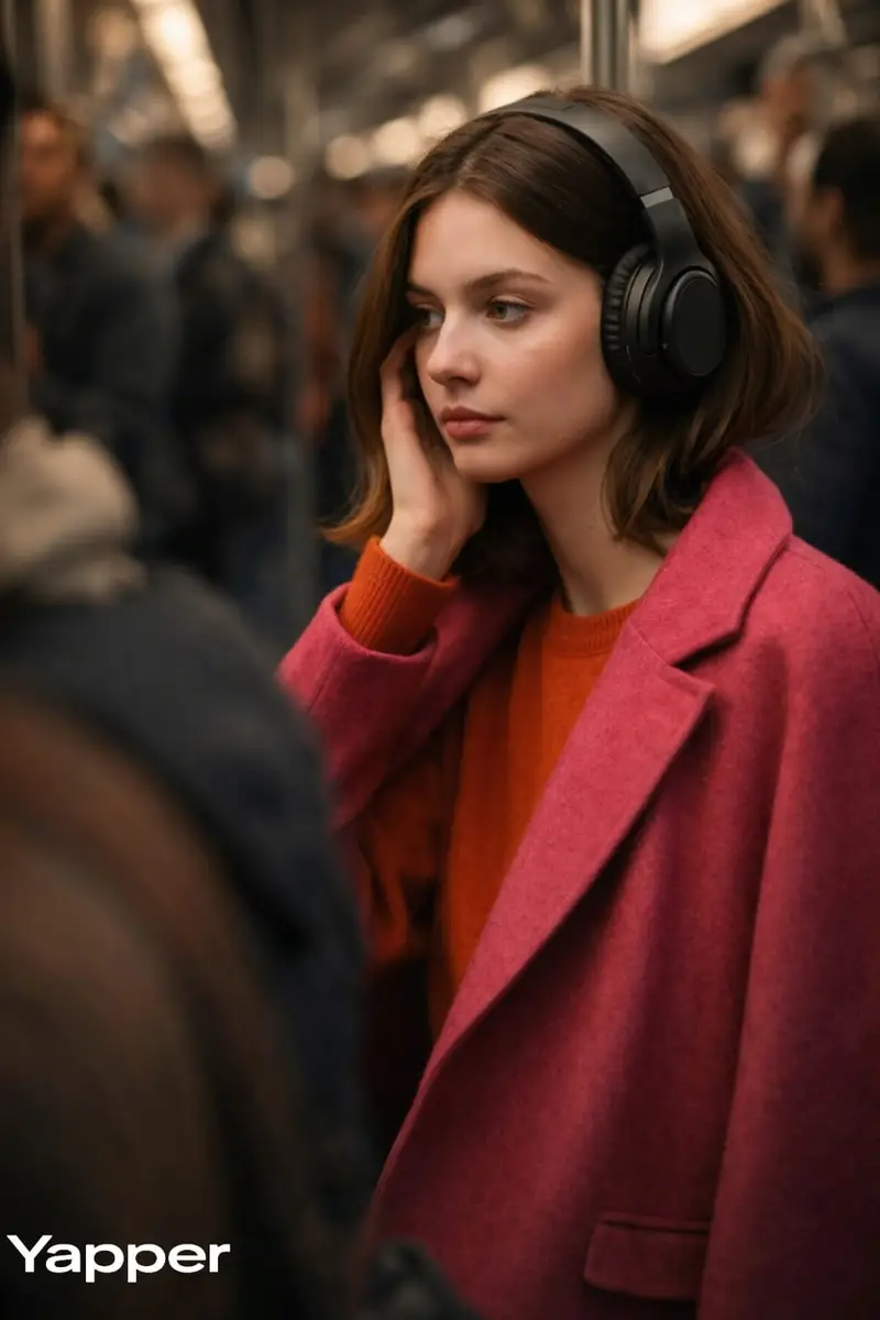 Preview of Luxury Campaign Photo in Metro Train with Headphones