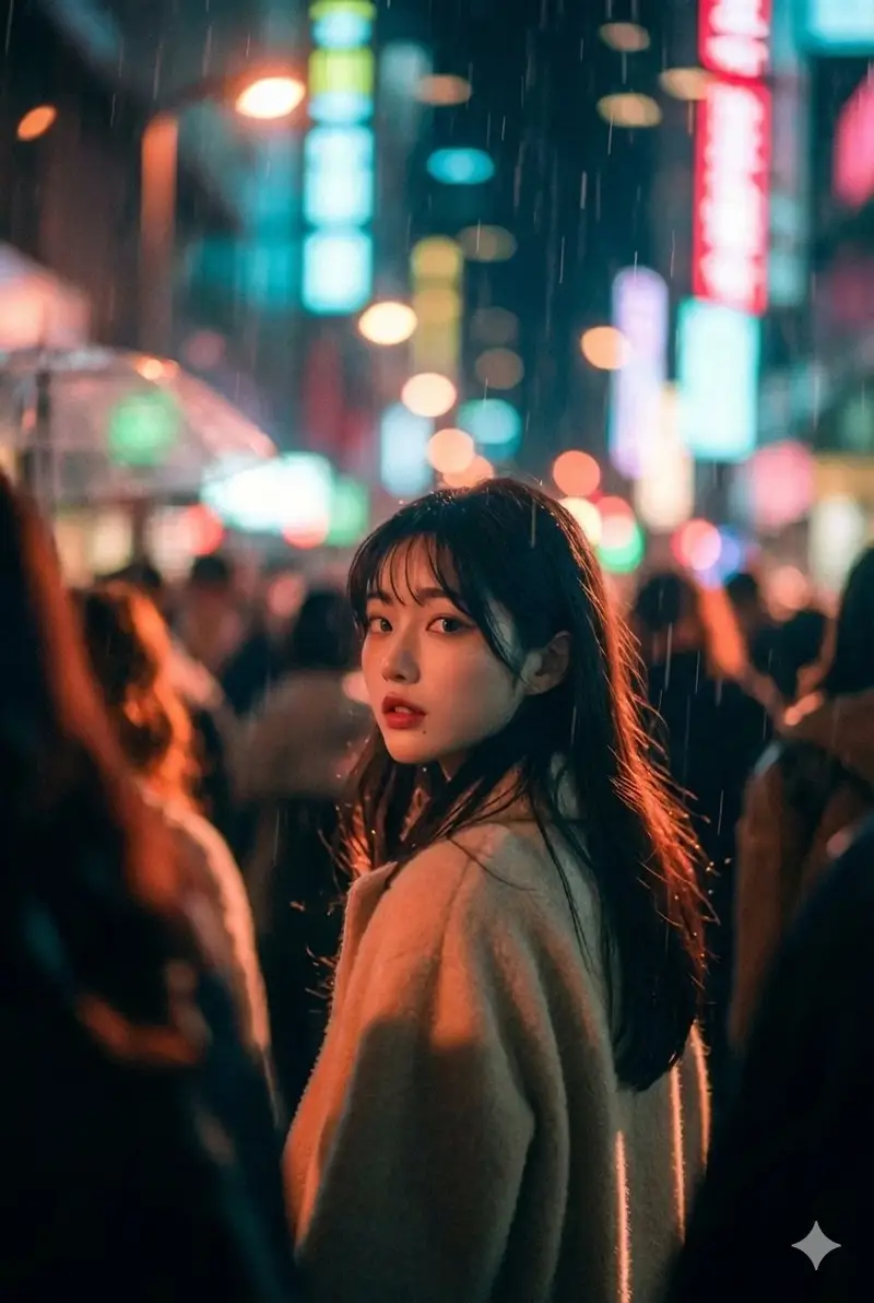 Preview of Cinematic Street Photo in Neon Rain