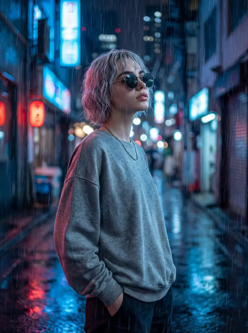 Preview of Cinematic Neon Rain Portrait Prompt