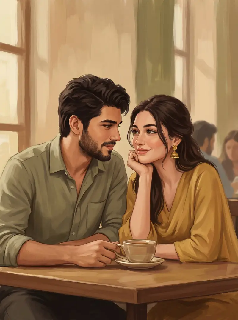 پیش‌نمایش 2D Digital Painting Prompt for Intimate Cafe Scene