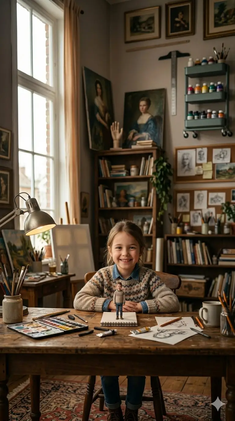Preview of 3D Miniature Clay Figurine Illusion in an Artist's Studio